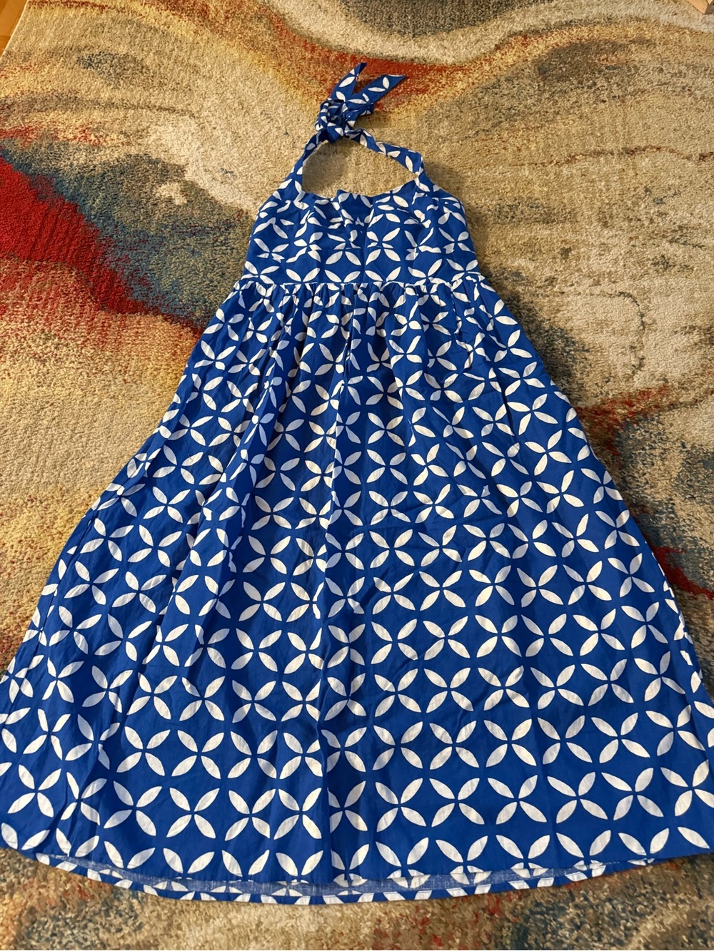 J. Crew Blue and White Geometric  midi dress